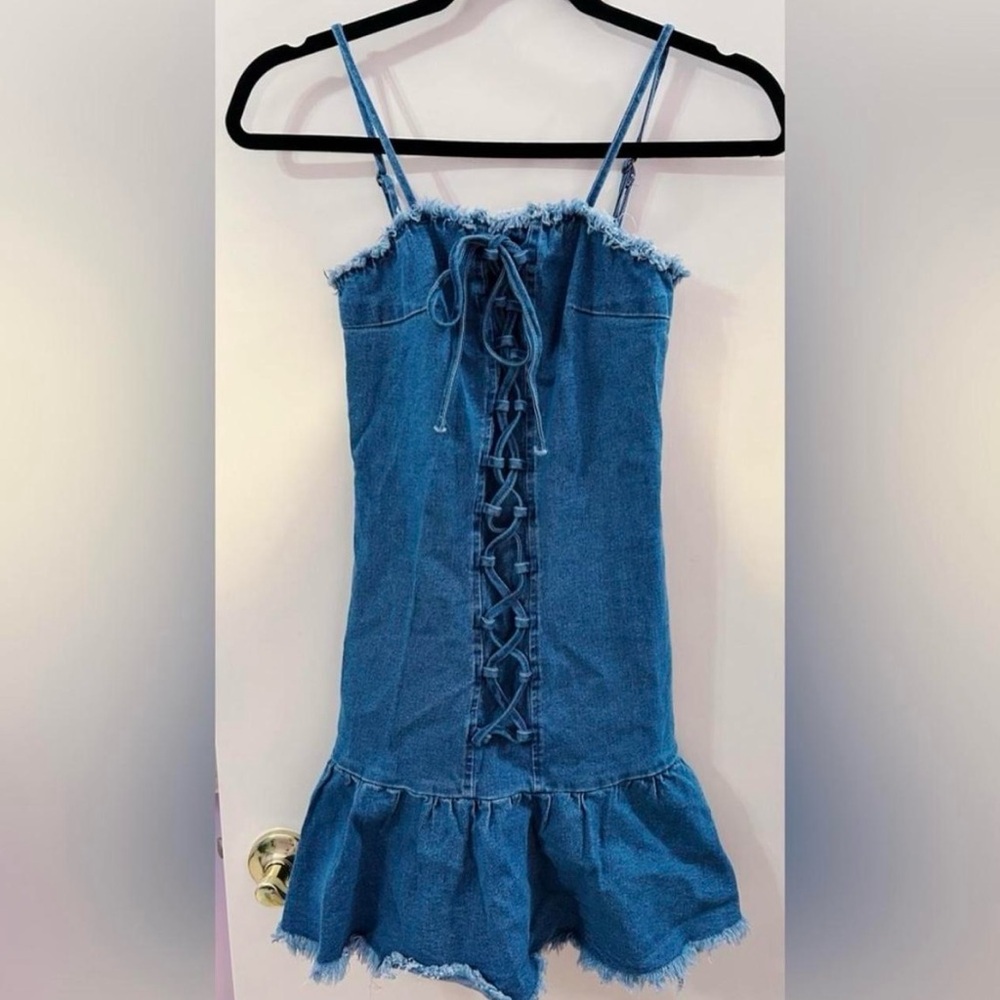 Lace Up Front Denim Dress